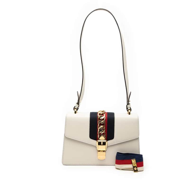Gucci Small Leather Sylvie Web Satchel White Leather Very good condition - Front View