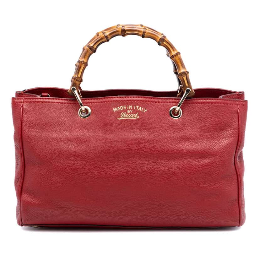 Gucci Medium Calfskin Bamboo Shopper Satchel Red Leather Very good condition - Front View