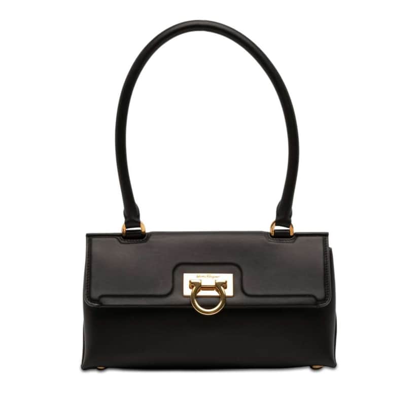 Salvatore Ferragamo Leather Gancini Trifolio Swing Top Handle Bag Black Leather Very good condition - Front View