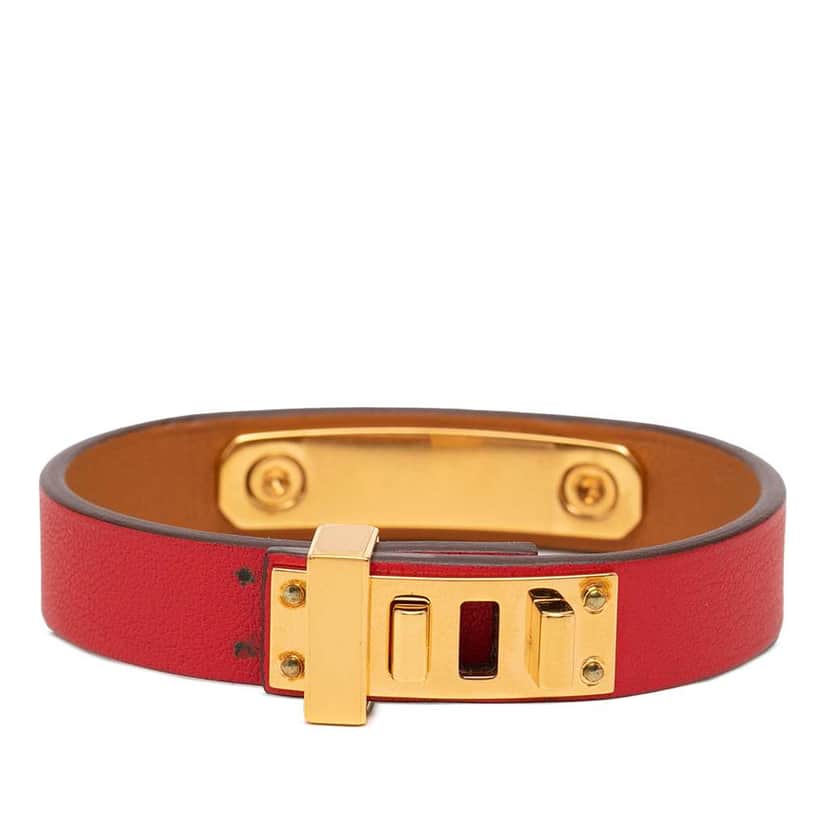 Hermès Narrow Swift As de Coeur Bracelet Red Leather Very good condition - Front View