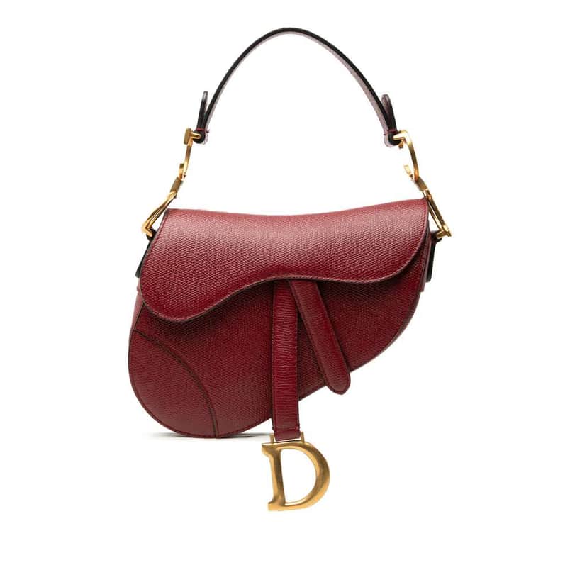 Dior Mini Grained Calfskin Saddle Bag Red Leather Very good condition - Front View
