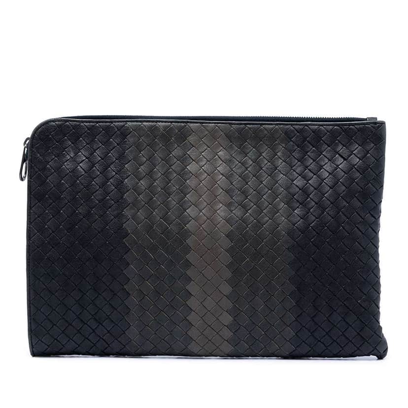 Bottega Veneta Tricolor Nappa Intrecciato Clutch Black Leather Very good condition - Front View