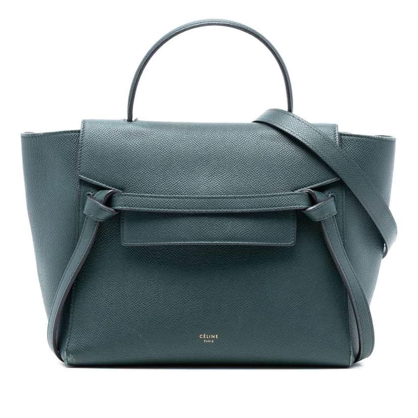 Celine Micro Grained Calfskin Belt Bag Green Leather Very good condition - Front View