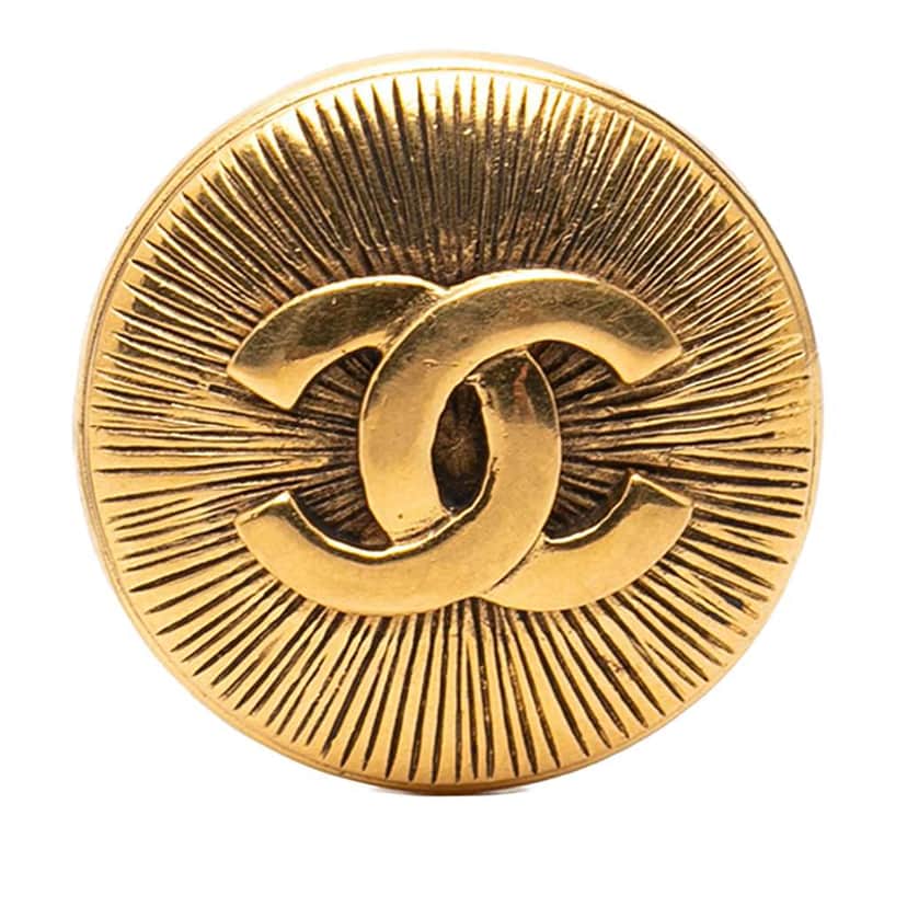 Chanel CC Gold Plated Round Brooch Gold Metal Very good condition - Front View