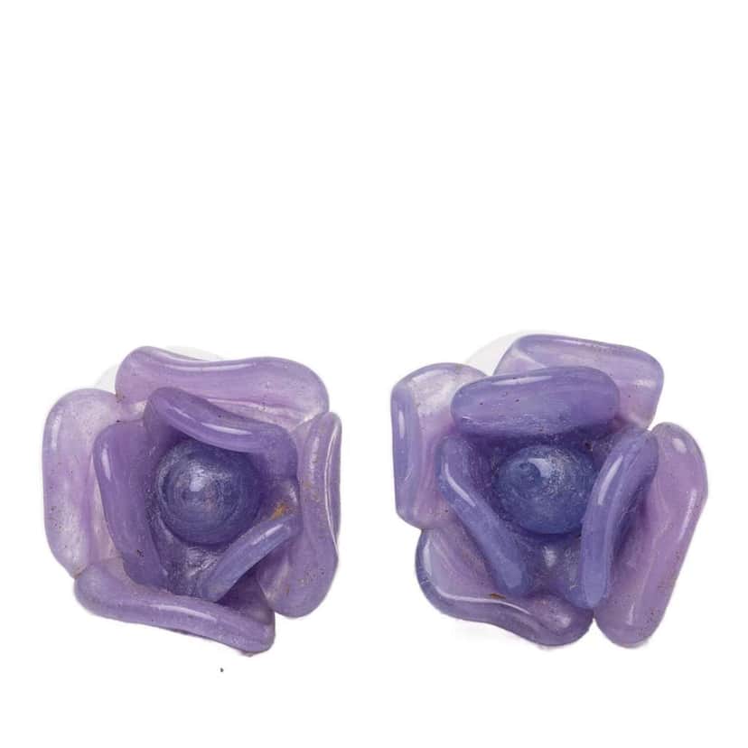 Chanel Resin Camellia Earrings Purple Very good condition - Front View