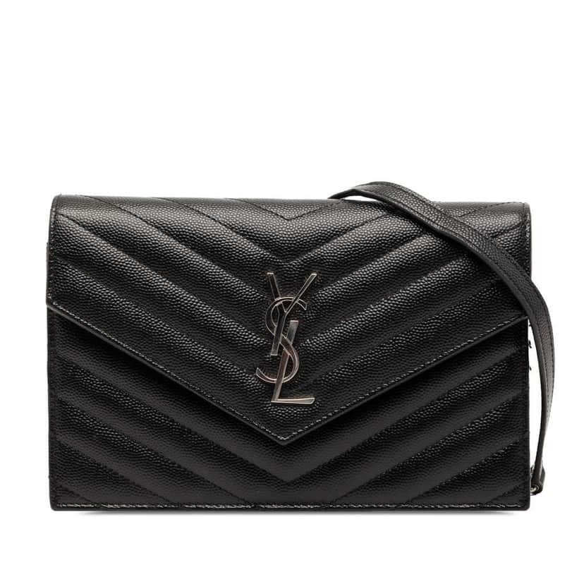 Saint Laurent Grain De Poudre Cassandre Envelope Chain Wallet Black Leather Very good condition - Front View