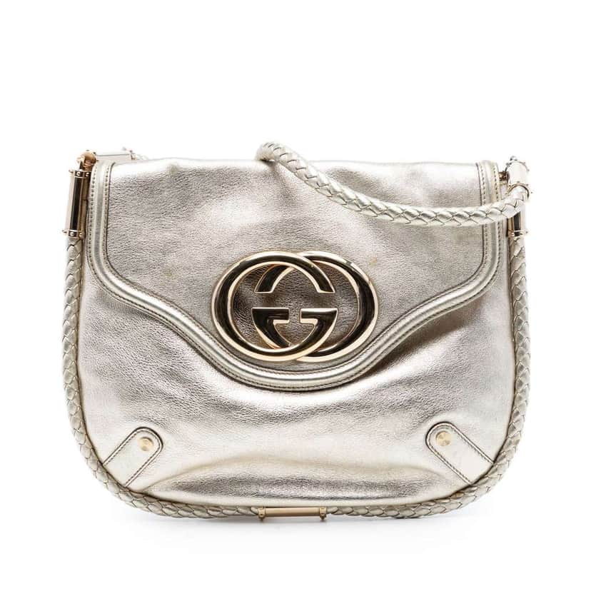 Gucci Medium Metallic Calfskin Britt Tassel Flap Shoulder Bag Gold Leather Very good condition - Front View