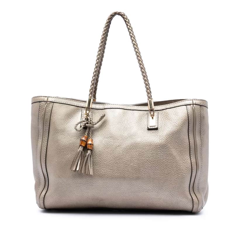 Gucci Metallic Grained Leather Bella Tote Gold Leather Very good condition - Front View