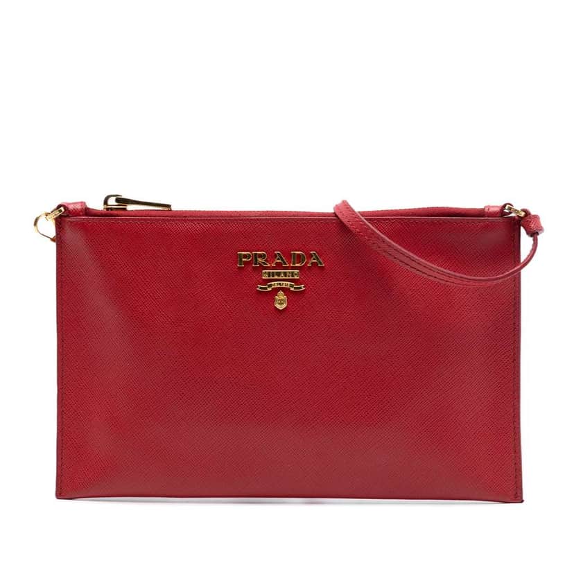 Prada Saffiano Shoulder Bag Red Leather Very good condition - Front View