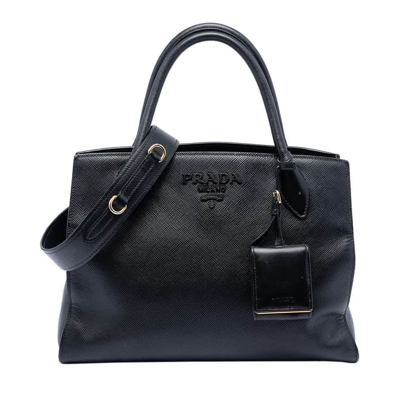 Prada Saffiano Cuir Monochrome Satchel Black Leather Very good condition - Front View
