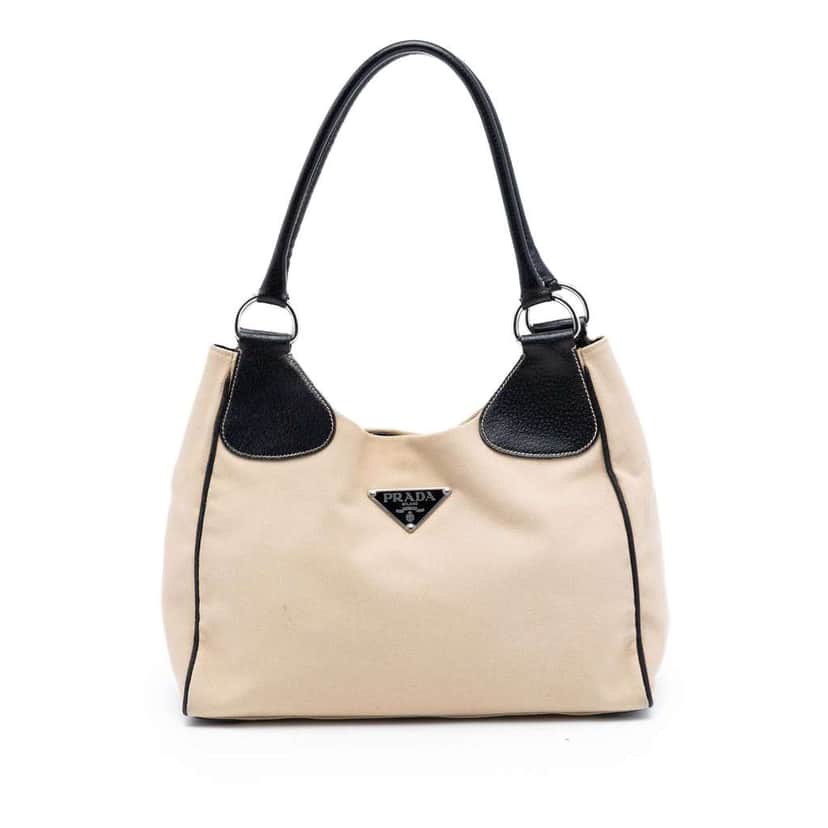 Prada Cinghiale Trimmed Canapa Shoulder Bag Brown Canvas Very good condition - Front View