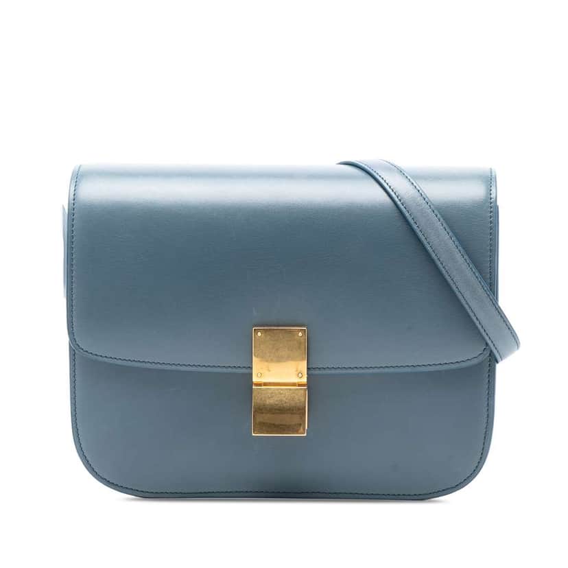 Celine Medium Calfskin Classic Box Blue Leather Very good condition - Front View