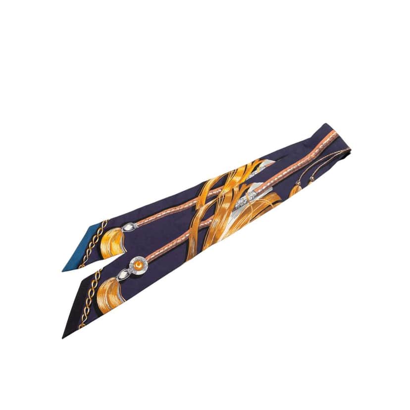 Hermès Cavalcades Silk Twilly Scarf Blue Silk Very good condition - Front View
