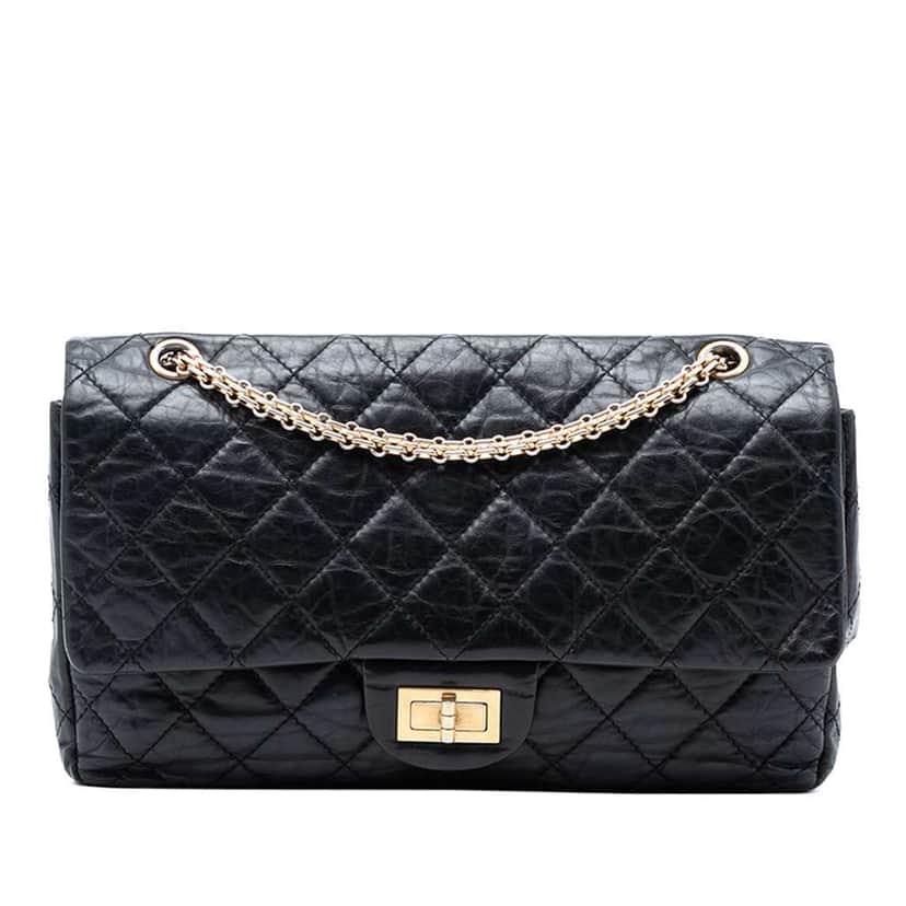 Chanel Quilted Aged Calfskin Reissue 2.55 Double Flap 227 Black Leather Very good condition - Front View