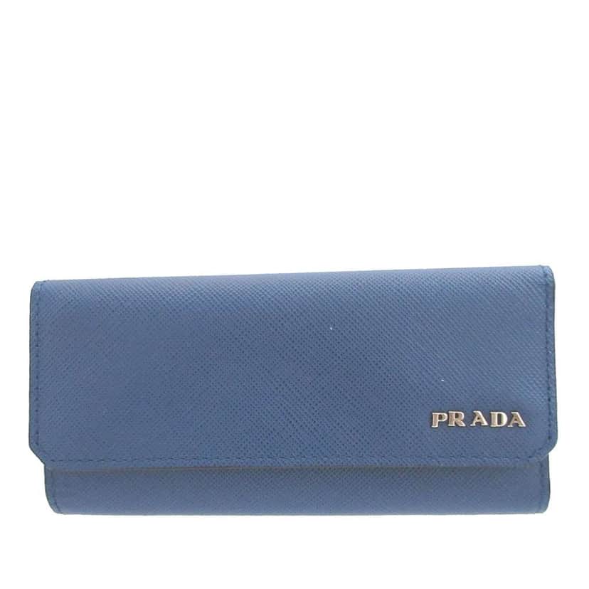 Prada Saffiano Key Holder Blue Leather Very good condition - Front View