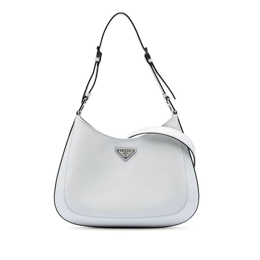 Prada Spazzolato Cleo Shoulder Bag White Leather Very good condition - Front View