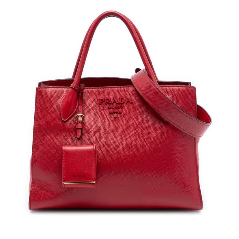 Prada Medium Saffiano Cuir Monochrome Top Handle Tote Red Leather Good condition - Front View