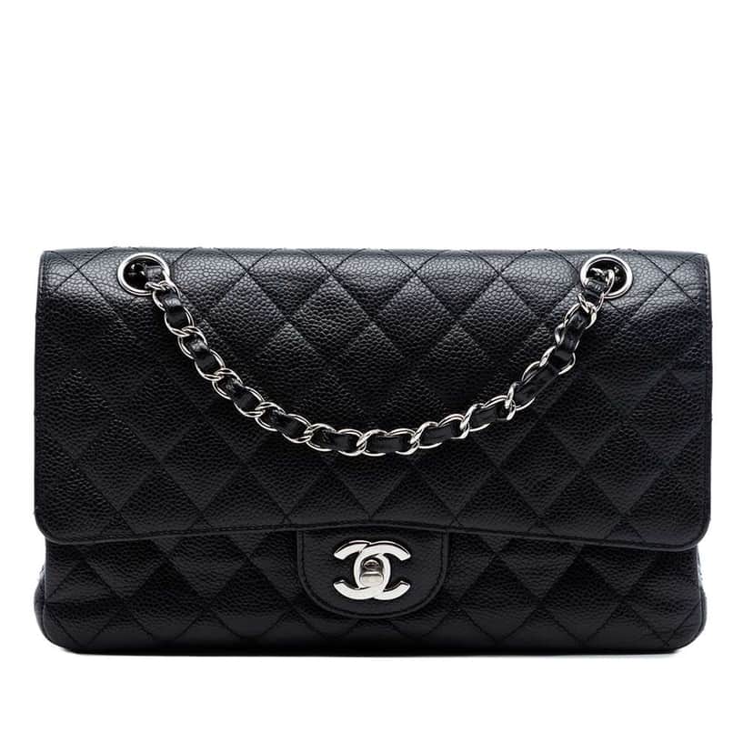 Chanel Medium Classic Caviar Double Flap Black Leather Very good condition - Front View