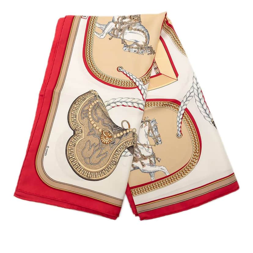 Hermès Grand Apparat Silk Scarf 90 White Silk Very good condition - Front View