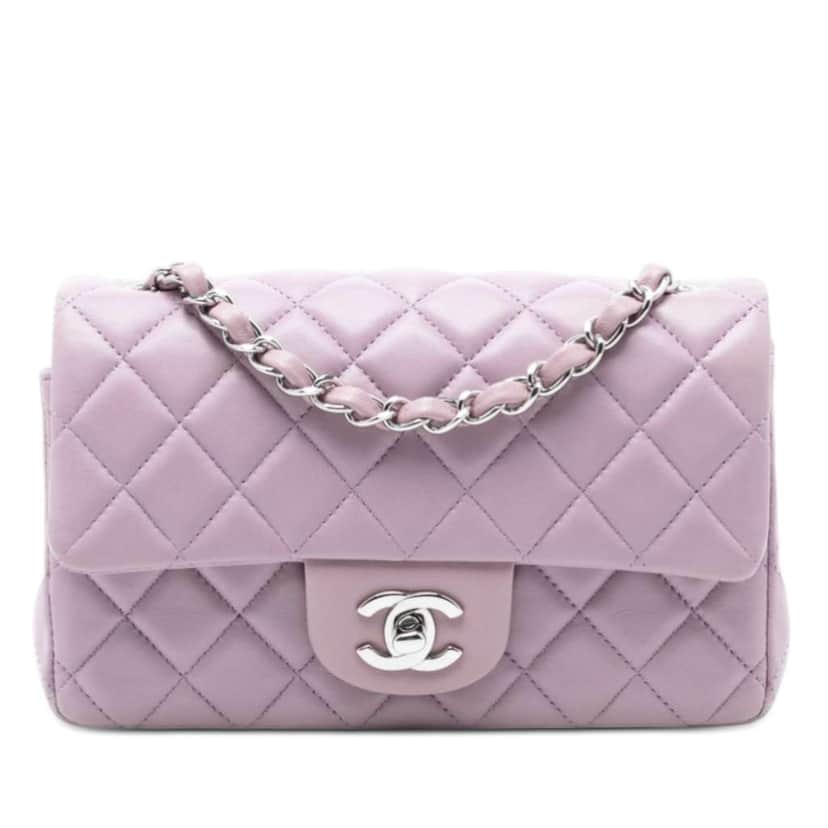 Chanel Mini Rectangular Classic Lambskin Single Flap Purple Leather Very good condition - Front View