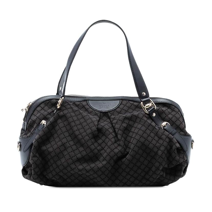 Gucci Diamante Canvas Bridle Satchel Grey Canvas Very good condition - Front View