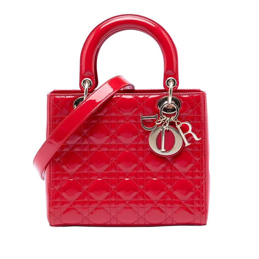 Dior Medium Patent Cannage Lady Dior Red Leather Very good condition - Front View