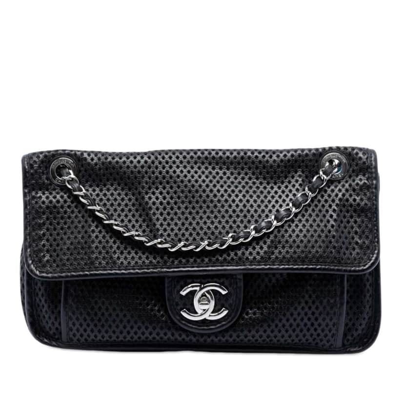 Chanel Medium Perforated Lambskin Up In The Air Flap Black Leather Very good condition - Front View
