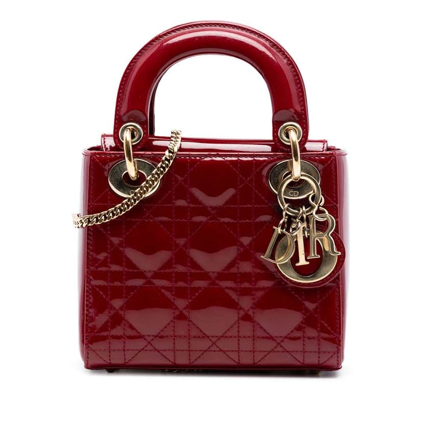Dior Mini Patent Cannage Lady Dior Red Leather Very good condition - Front View