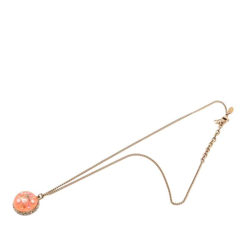 Chanel CC Gold Plated Resin Strass Dome Pendant Necklace Pink Metal Very good condition - Front View