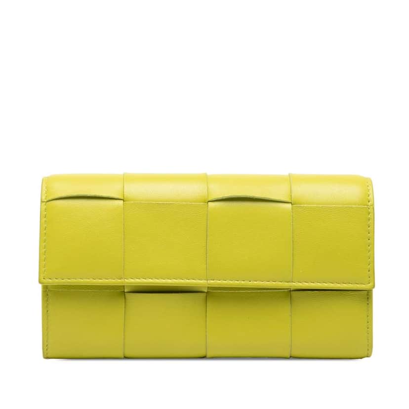 Bottega Veneta Nappa Maxi Intrecciato Long Wallet Yellow Leather Very good condition - Front View