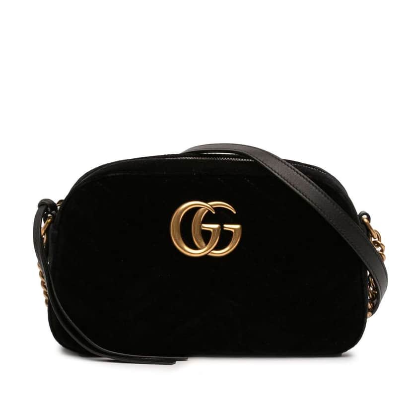 Gucci Small GG Marmont Matelasse Velvet Crossbody Black Velvet Very good condition - Front View