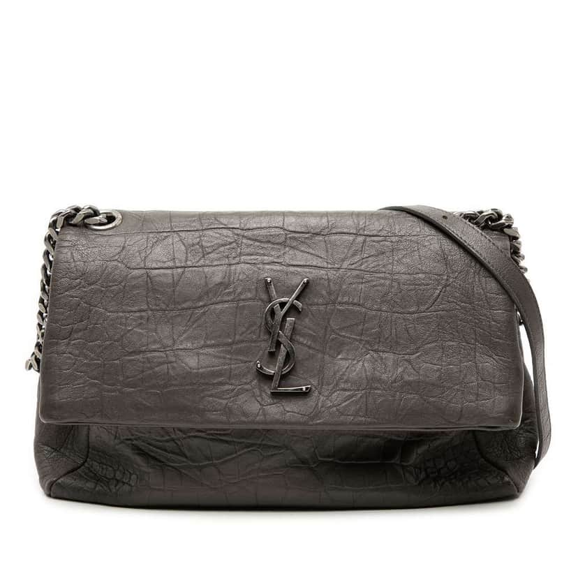 Saint Laurent Medium Croc Embossed Calfskin Monogram West Hollywood Crossbody Grey Leather Very good condition - Front View