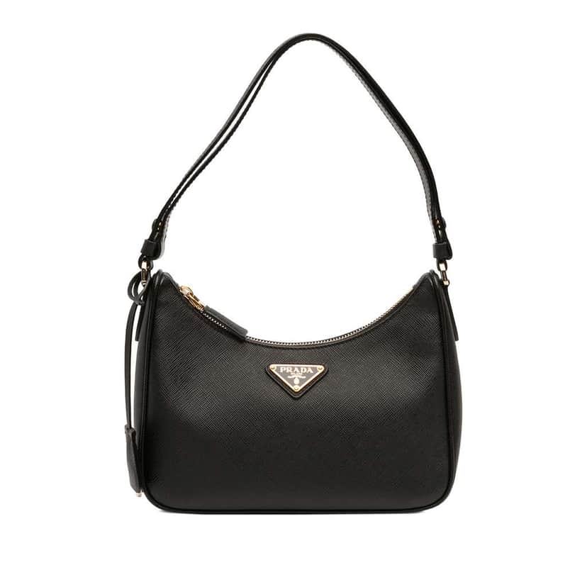 Prada Mini Saffiano Re Edition Shoulder Bag Black Leather Very good condition - Front View