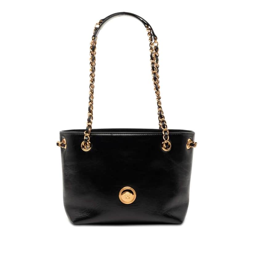 Versace Leather La Medusa Shoulder Bag Black Leather Very good condition - Front View