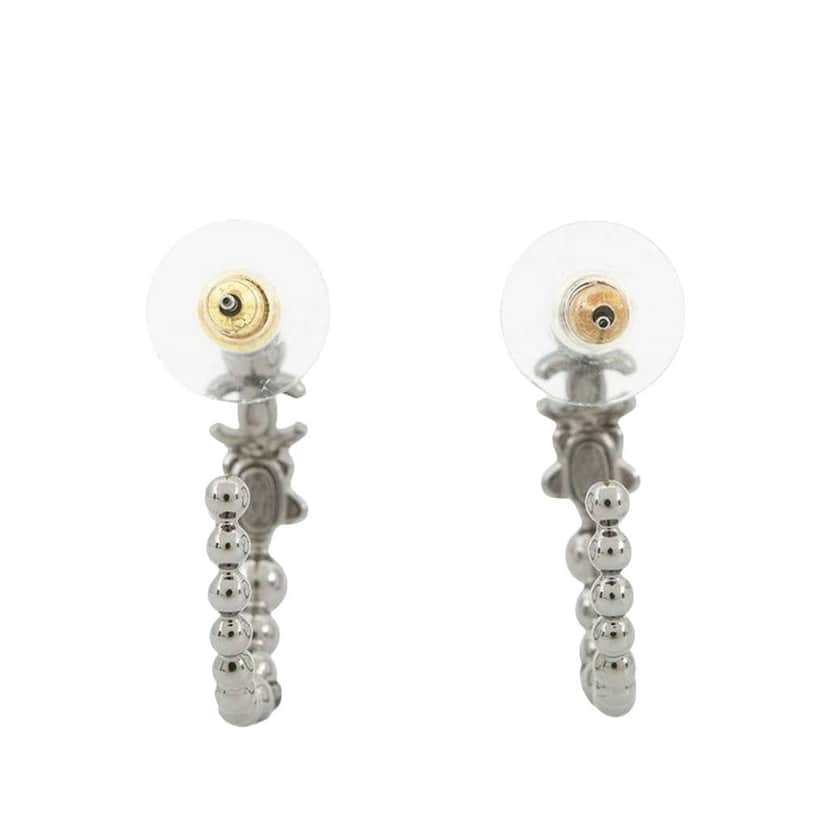 Chanel CC Silver Plated Crystal Star Push Back Earrings Silver Metal Very good condition - Front View