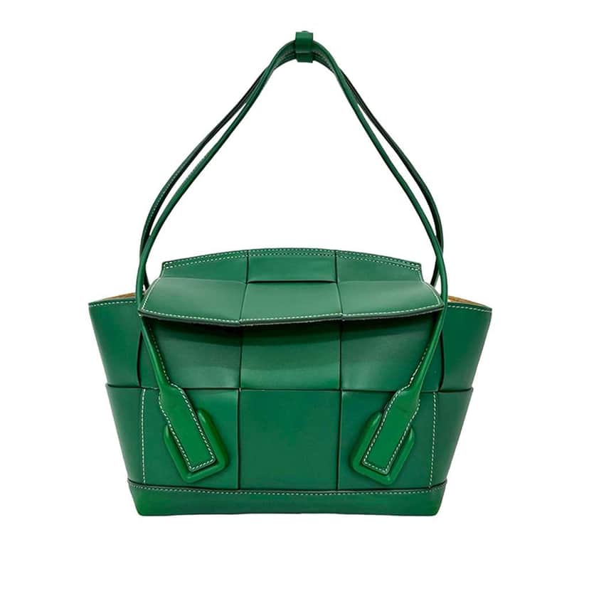 Bottega Veneta Small Calfskin Maxi Intrecciato Arco Satchel Green Leather Very good condition - Front View