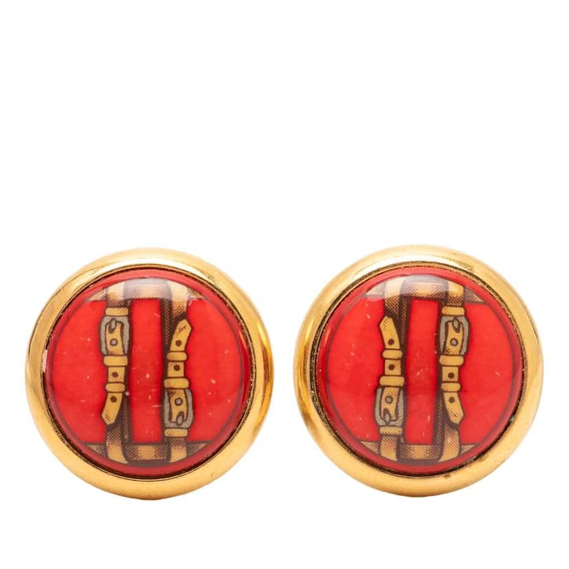 Hermès Enamel Clip On Earrings Red Very good condition - Front View