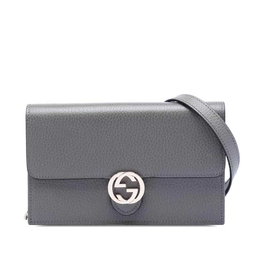 Gucci Leather Interlocking G Dollar Wallet on Chain Grey Leather Very good condition - Front View