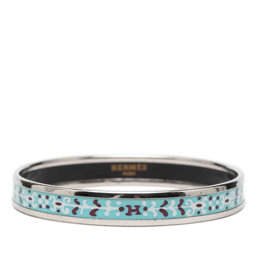 Hermès Narrow Flower Petal Enamel Bangle 62 Blue Very good condition - Front View
