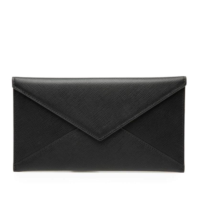 Prada Saffiano Envelope Pouch Black Leather Very good condition - Front View