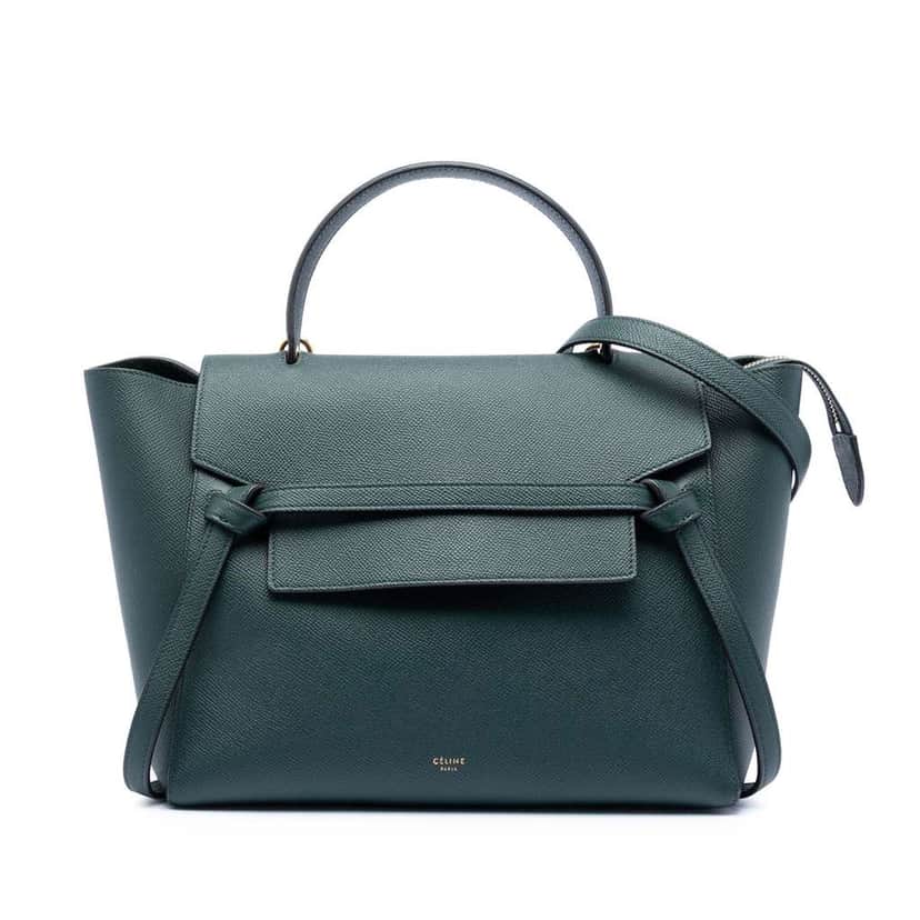 Celine Mini Grained Calfskin Belt Bag Green Leather Very good condition - Front View
