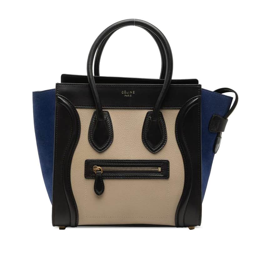 Celine Micro Tricolor Calfskin and Suede Luggage Tote Beige Leather Very good condition - Front View