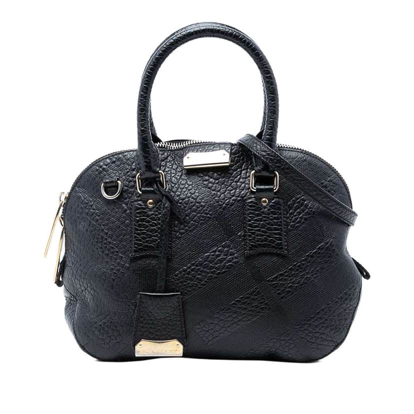 Burberry Small Heritage Grain Check Embossed Leather Orchard Bowling Bag Black Leather Very good condition - Front View