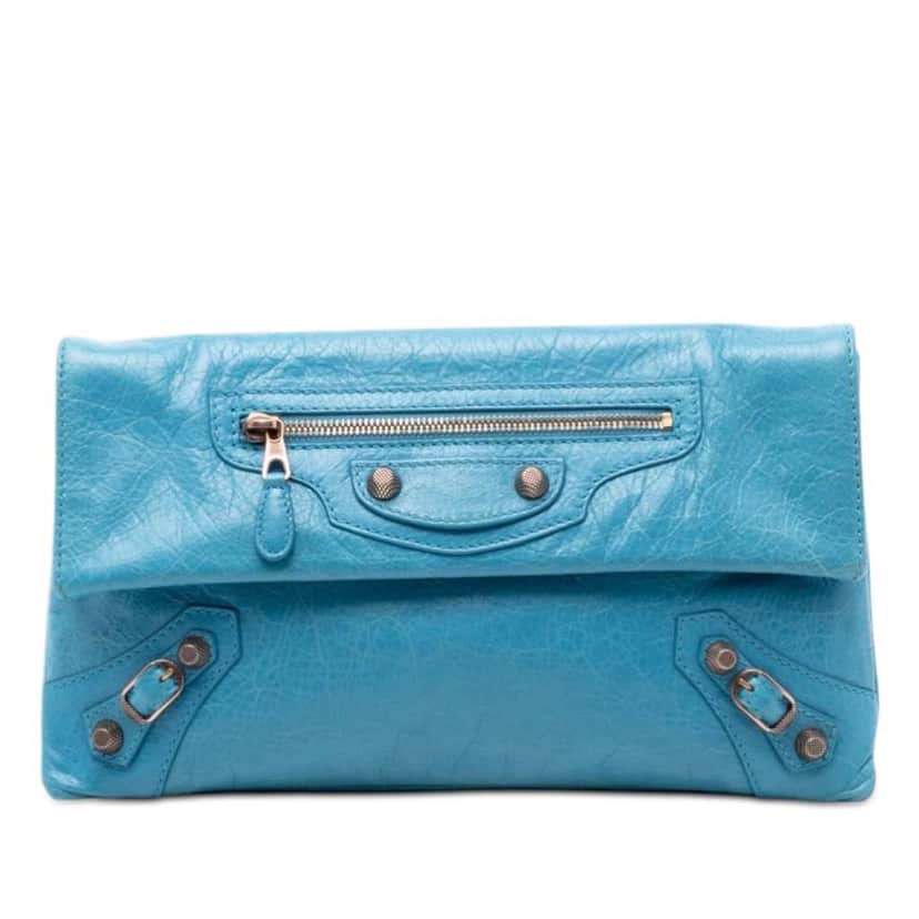 Balenciaga Lambskin Motocross Giant 12 Envelope Clutch Blue Leather Very good condition - Front View