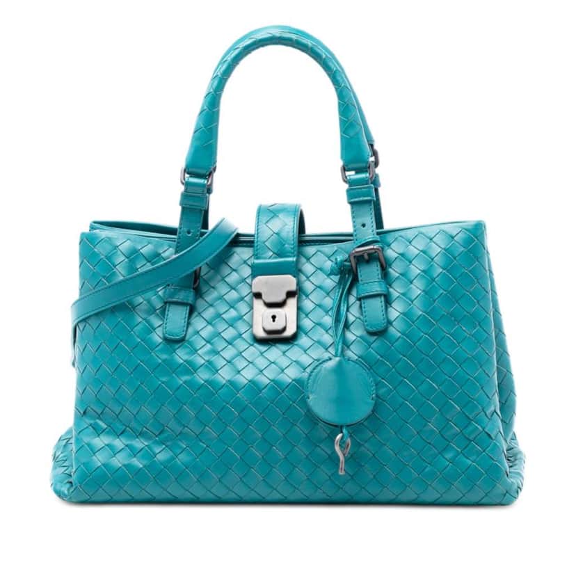 Bottega Veneta Small Nappa Intrecciato Roma Satchel Blue Leather Very good condition - Front View