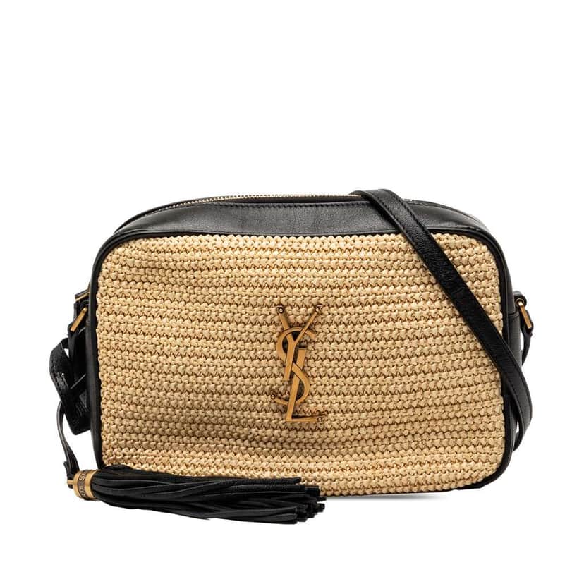 Saint Laurent Woven Raffia and Leather Lou Camera Bag Beige Very good condition - Front View