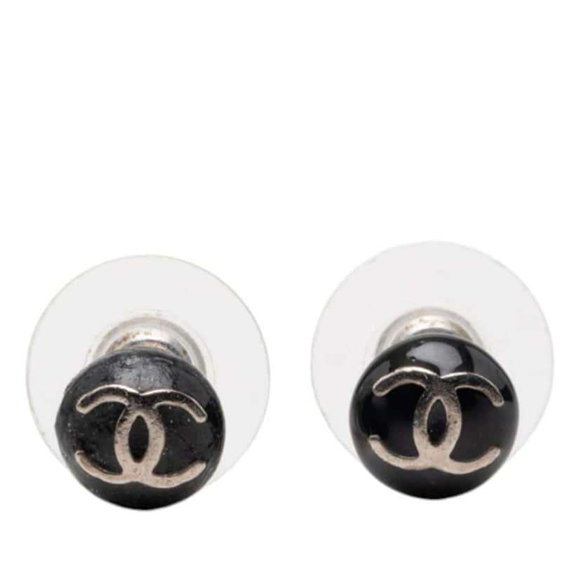 Chanel CC Resin Push Back Earrings Black Very good condition - Front View
