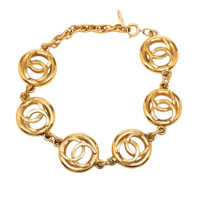 Chanel Gold Plated CC Logo Motif Chain Bracelet Gold Metal Very good condition - Front View