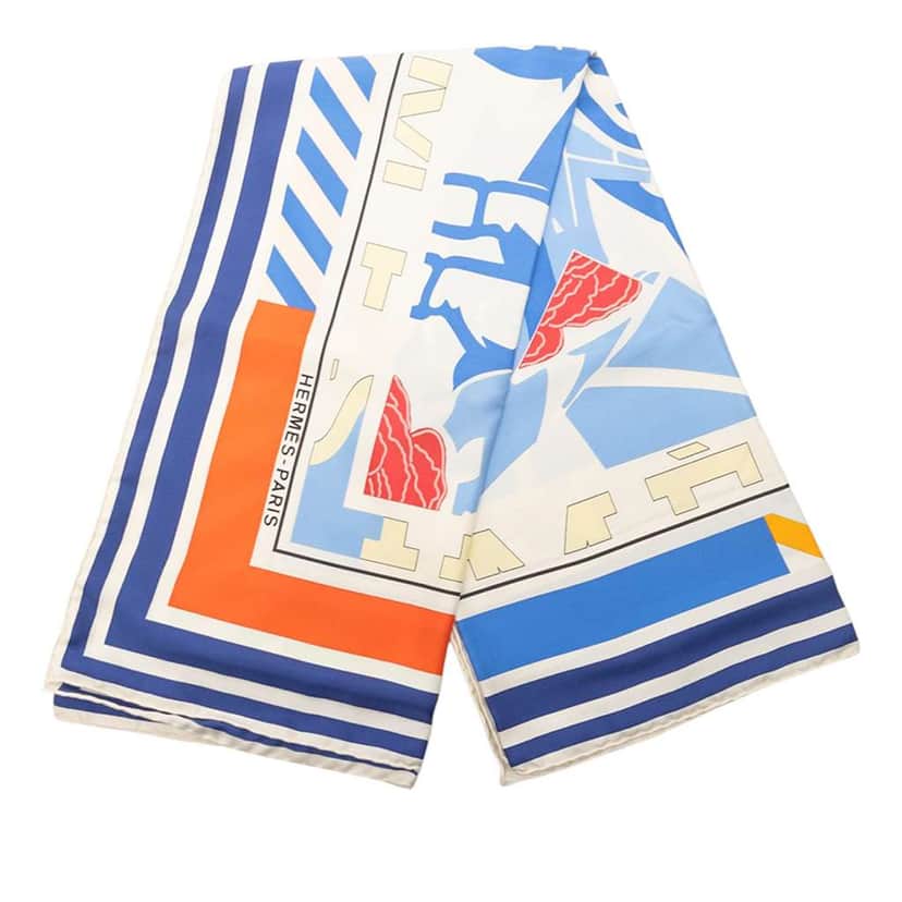 Hermès Puzzle II Silk Scarf 90 White Silk Very good condition - Front View