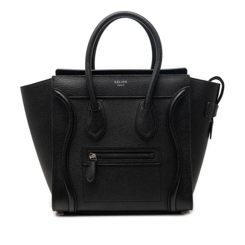 Celine Micro Drummed Calfskin Luggage Tote Black Leather Very good condition - Front View